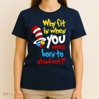 Why Fit In Doctor Teacher Cat In Hat Autism Awareness T-Shirt thumb 4