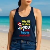 Why Fit In Doctor Teacher Cat In Hat Autism Awareness Women's Tank Top thumb 2