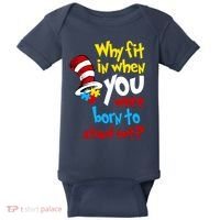 Why Fit In Doctor Teacher Cat In Hat Autism Awareness Baby Bodysuit thumb 0