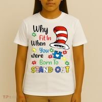 Why Fit In When You Were Born To Stand Out Autism Awareness Cat In Hat Puzzle T-Shirt thumb 4