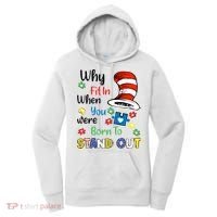 Why Fit In When You Were Born To Stand Out Autism Awareness Cat In Hat Puzzle Women's Hoodie thumb 0