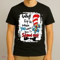 Why Fit In Autism Awareness Doctor Teacher Hat Cat Book T-Shirt thumb 3