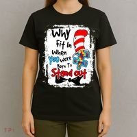 Why Fit In Autism Awareness Doctor Teacher Hat Cat Book T-Shirt thumb 4
