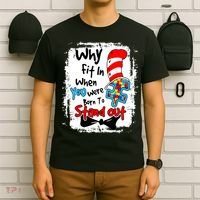 Why Fit In Autism Awareness Doctor Teacher Hat Cat Book T-Shirt thumb 6