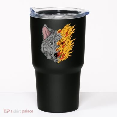 Wolf Face On Fire Tumbler