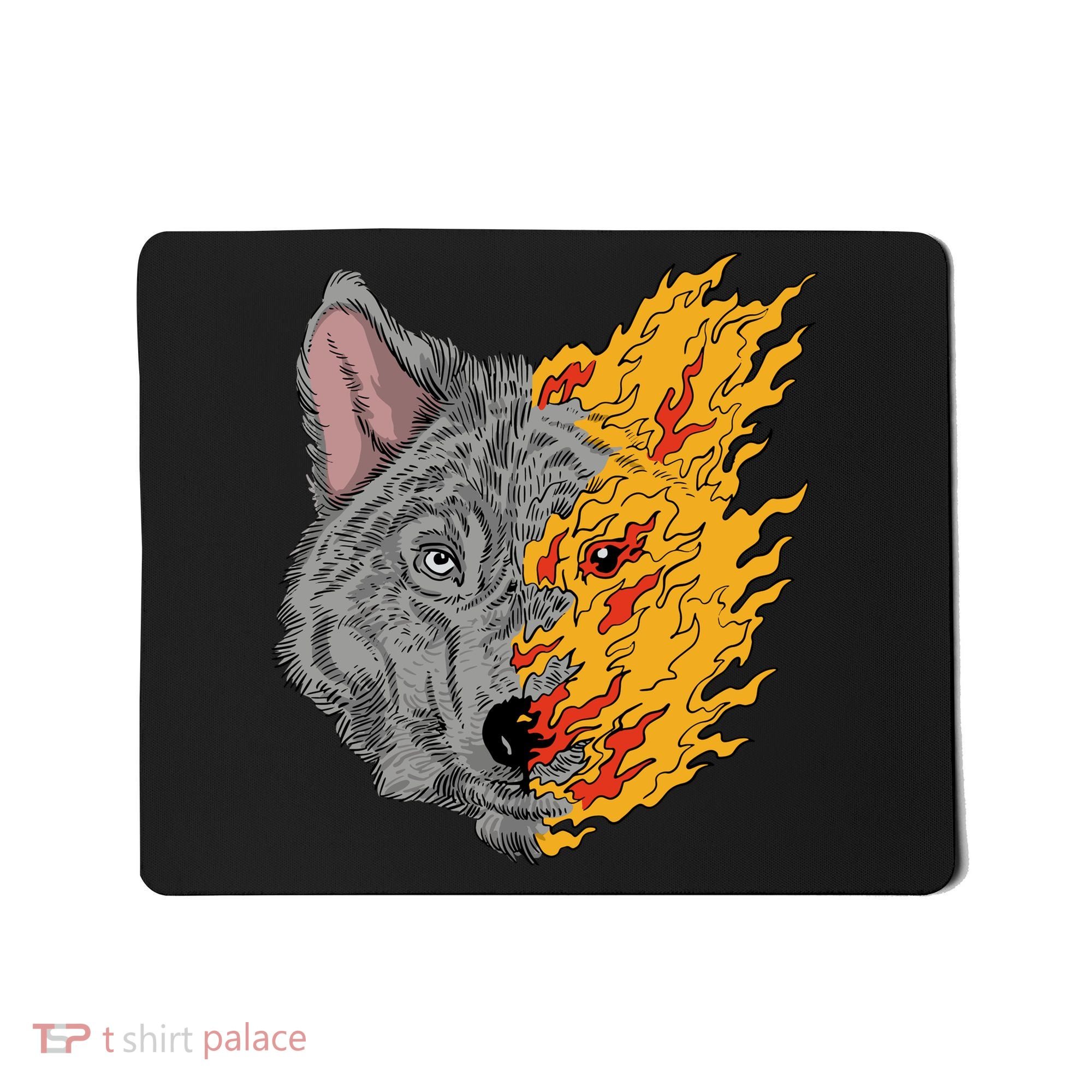 Wolf Face On Fire Mousepad