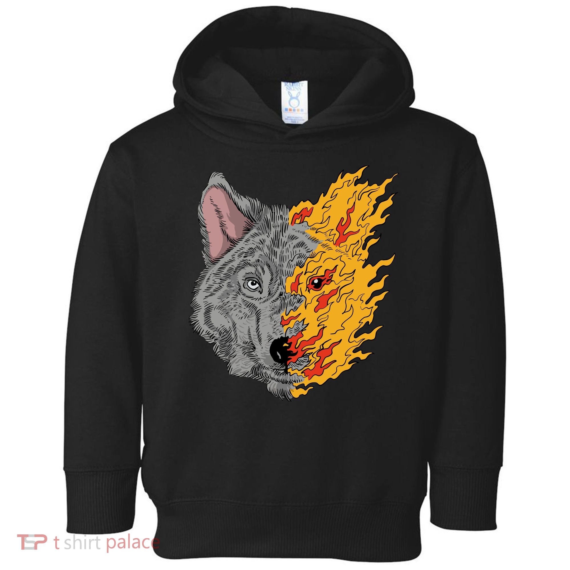 Wolf Face On Fire Toddler Hoodie