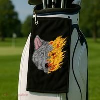 Wolf Face On Fire Golf Towel thumb 2