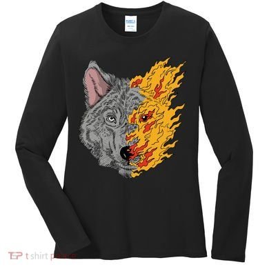 Wolf Face On Fire Women's Long Sleeve Shirt