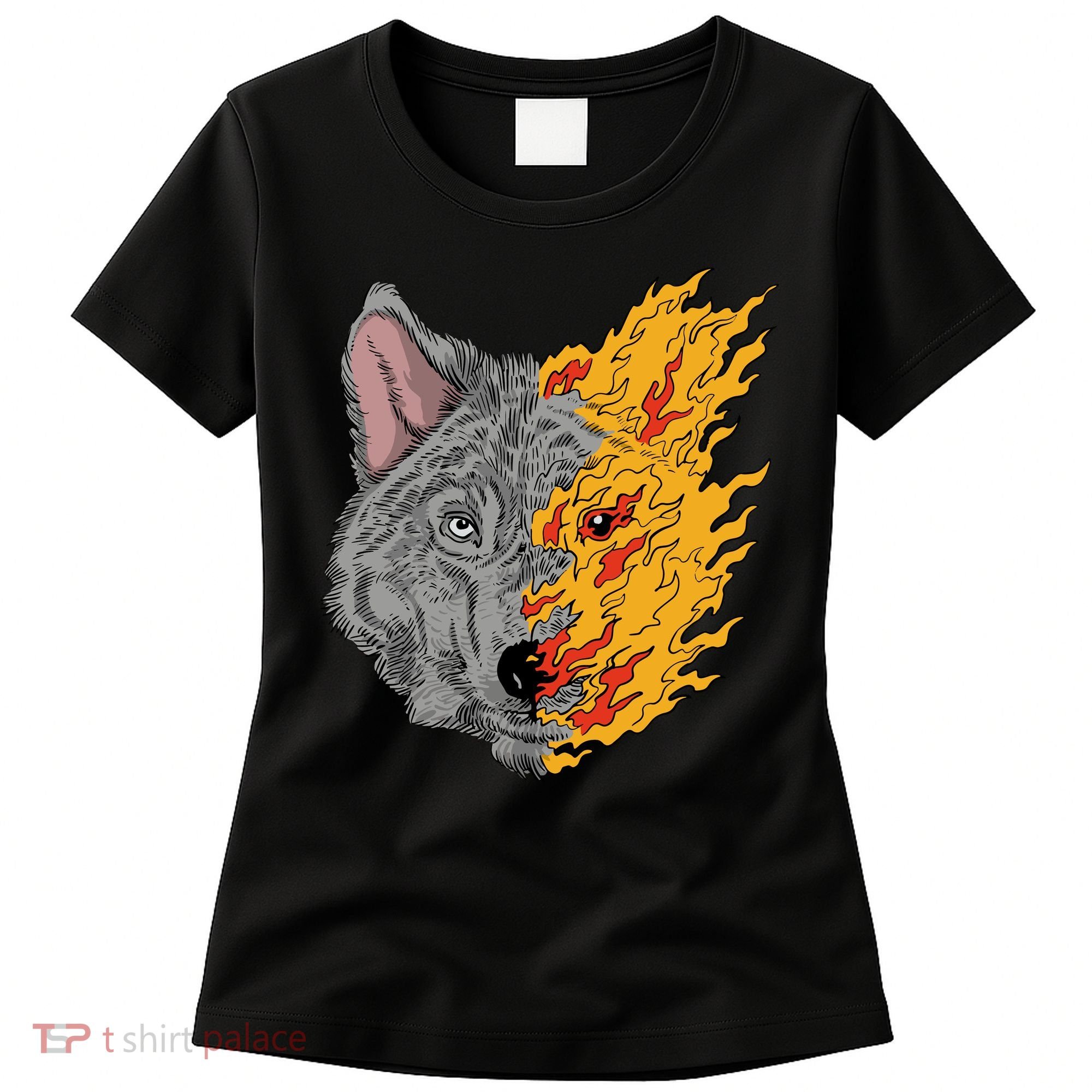 Wolf Face On Fire Women's T-Shirt