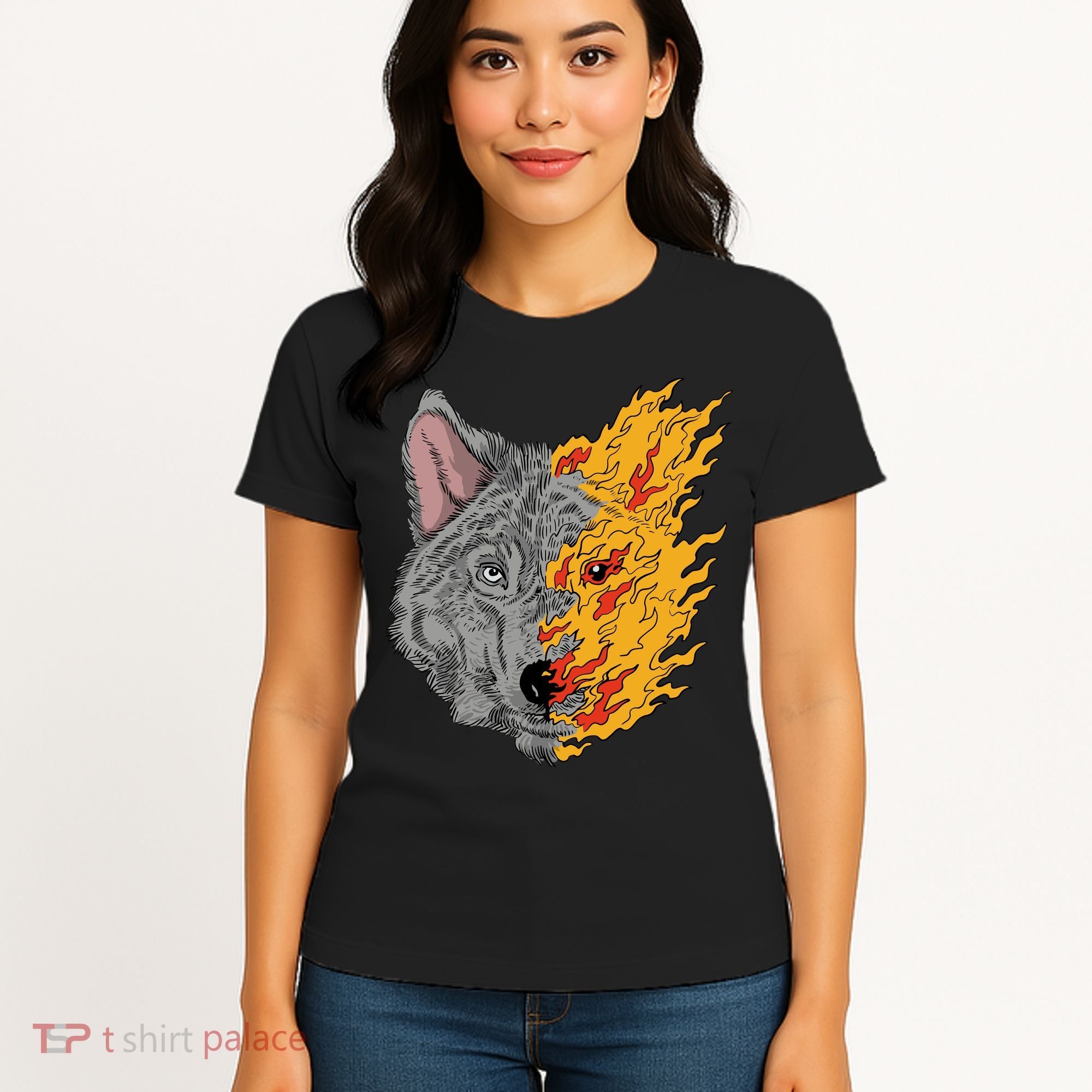 Wolf Face On Fire Women's T-Shirt