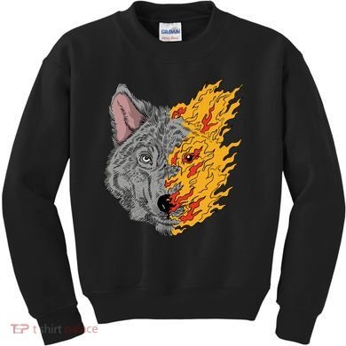 Wolf Face On Fire Kids Sweatshirt