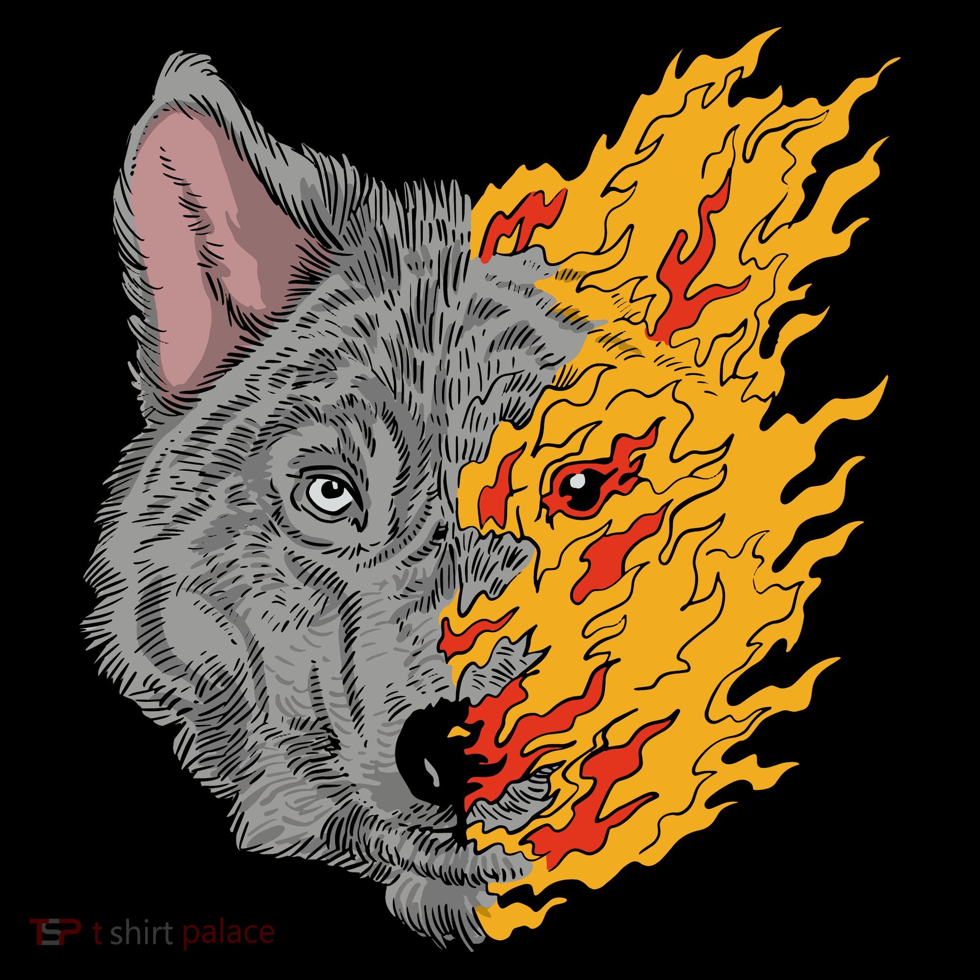 Wolf Face On Fire Kids Sweatshirt