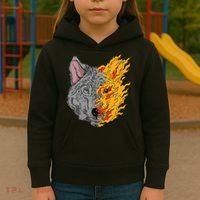 Wolf Face On Fire Kids Hoodie thumb 3