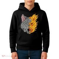 Wolf Face On Fire Kids Hoodie thumb 4