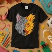 Wolf Face On Fire Kids T-Shirt thumb 3