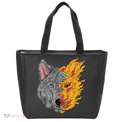 Wolf Face On Fire Tote Bag