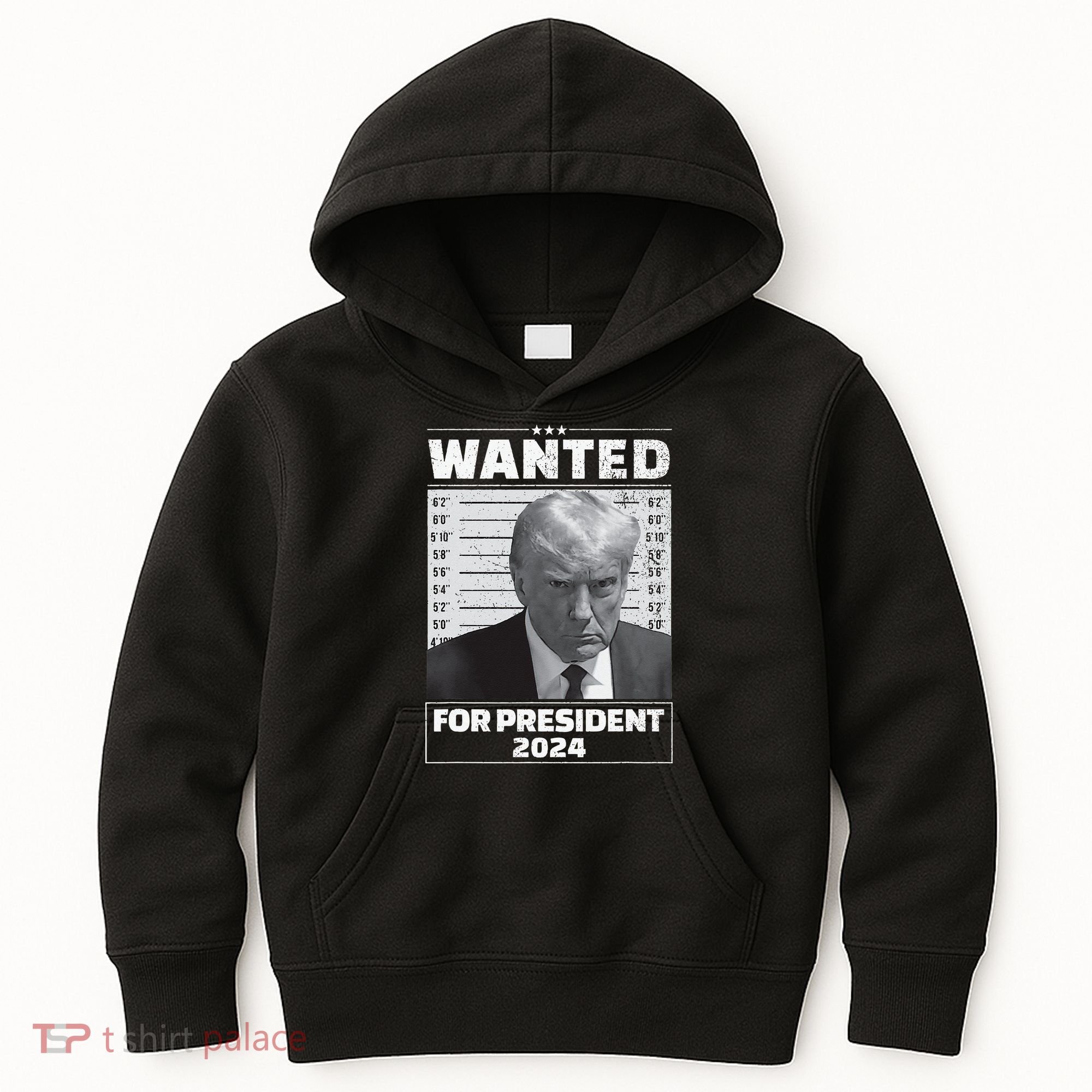 Wanted For President 2024 Trump Mugshot Kids Hoodie