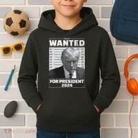 Wanted For President 2024 Trump Mugshot Kids Hoodie thumb 2