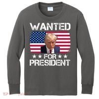 Wanted For President Donald Trump USA Election Kids Long Sleeve Shirt thumb 0