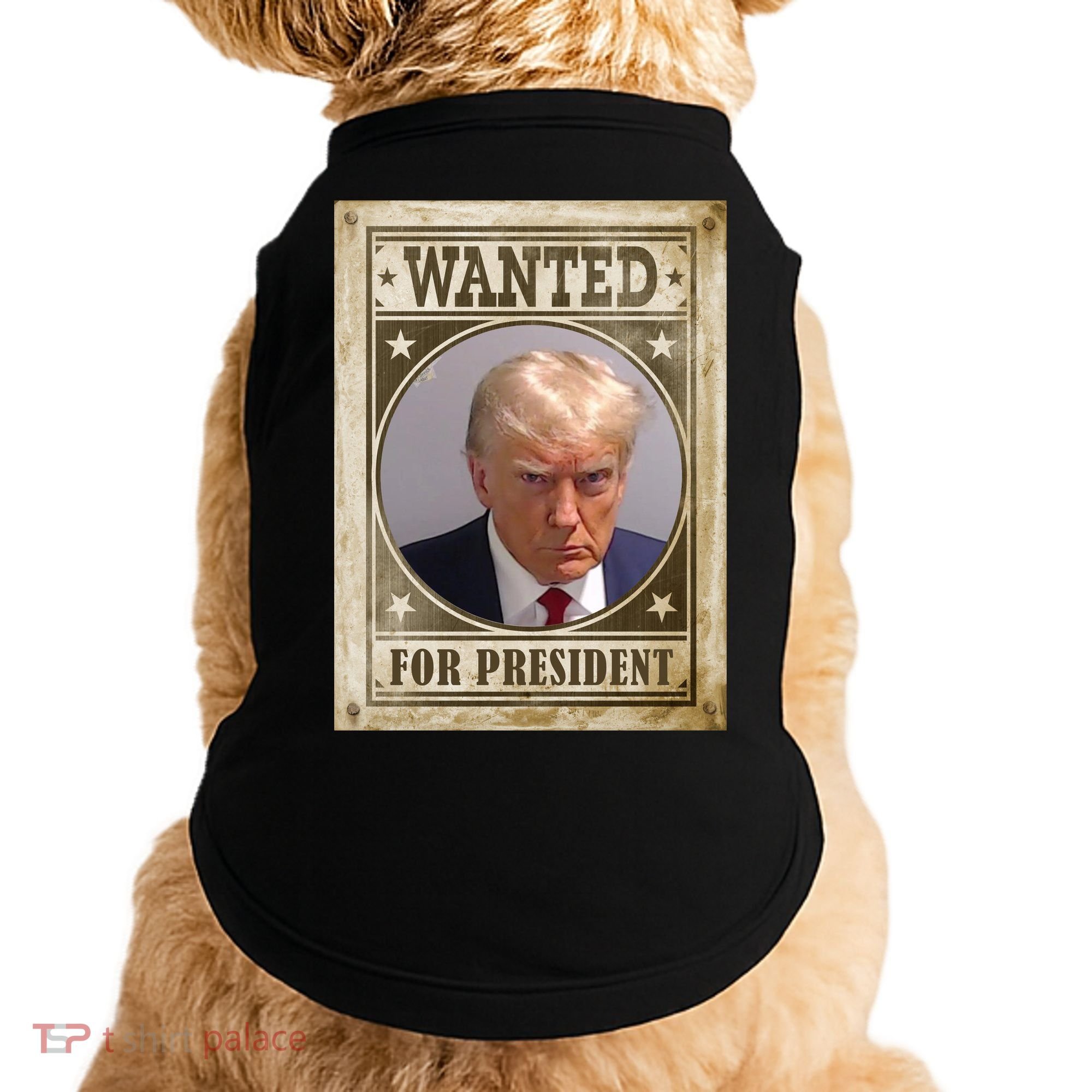 Wanted For President Funny Donald Trump Mugshot Doggie Tank