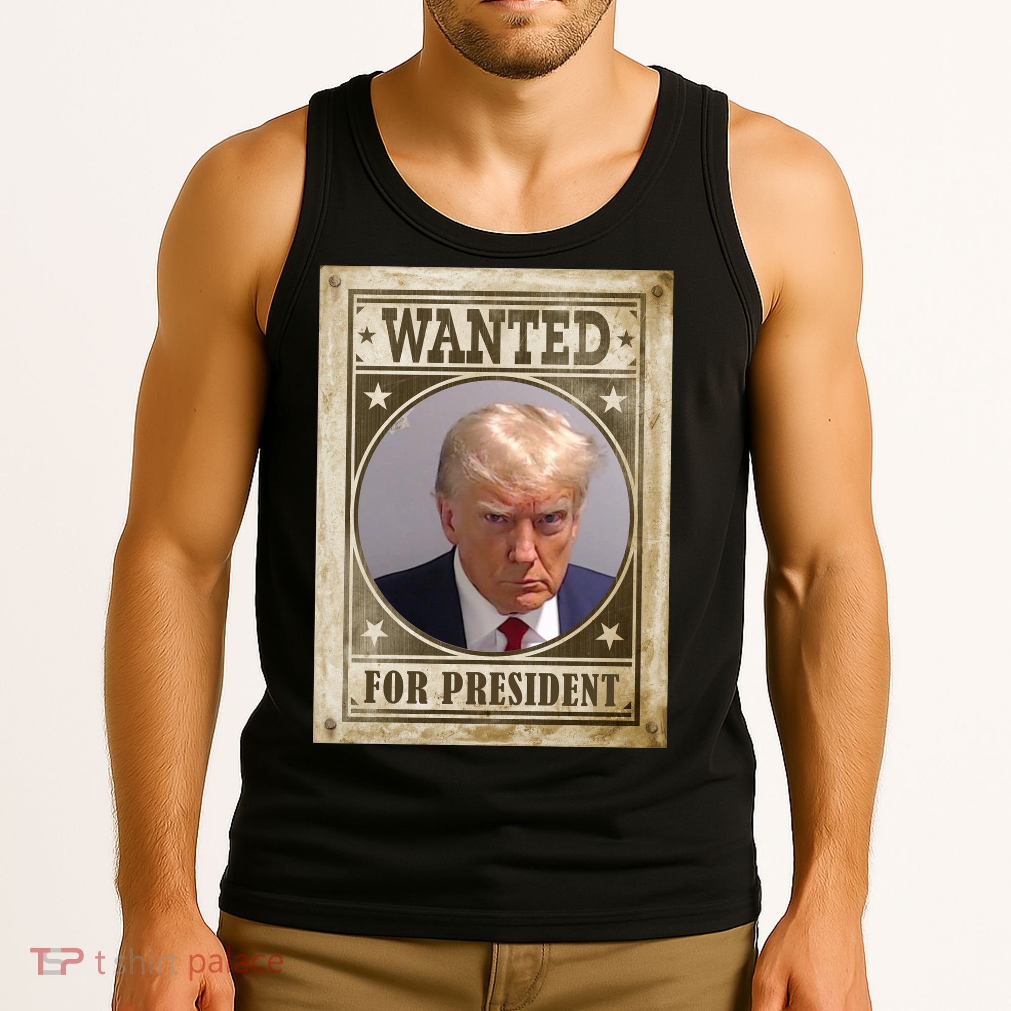 Wanted For President Funny Donald Trump Mugshot Tank Top