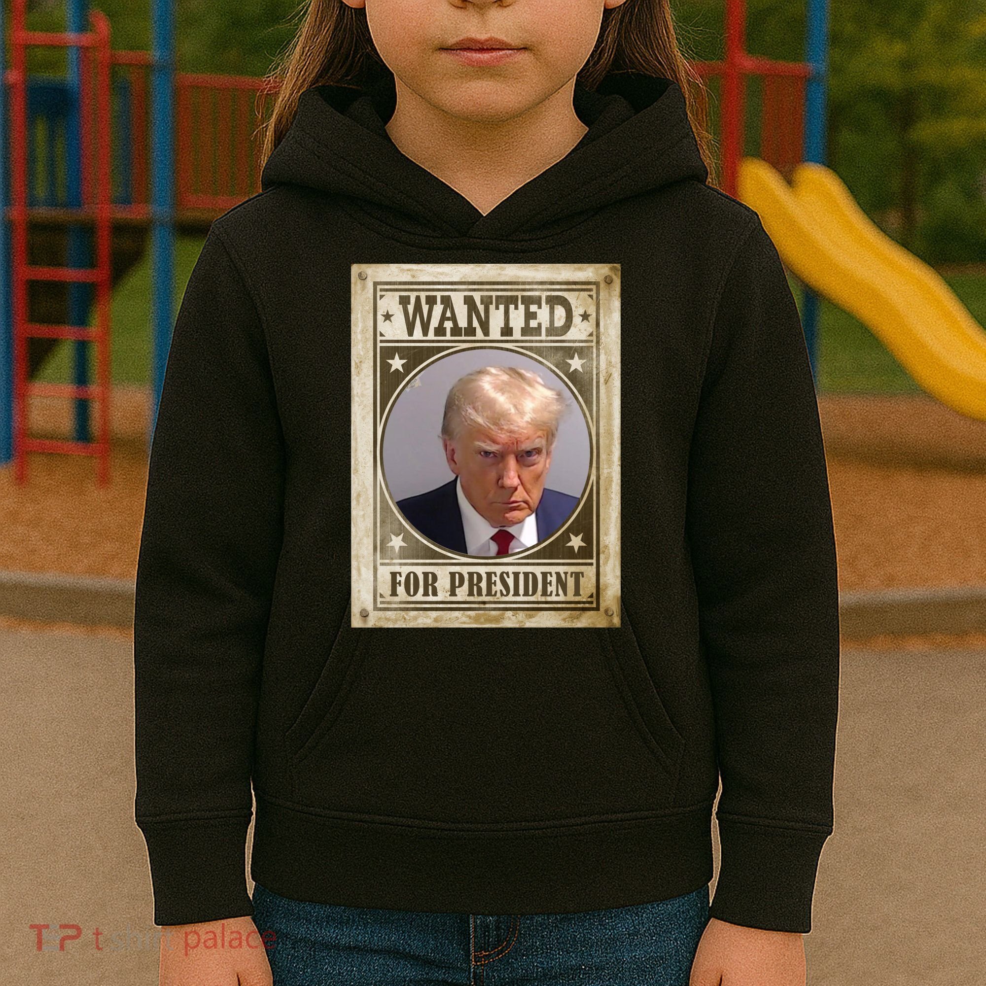 Wanted For President Funny Donald Trump Mugshot Kids Hoodie