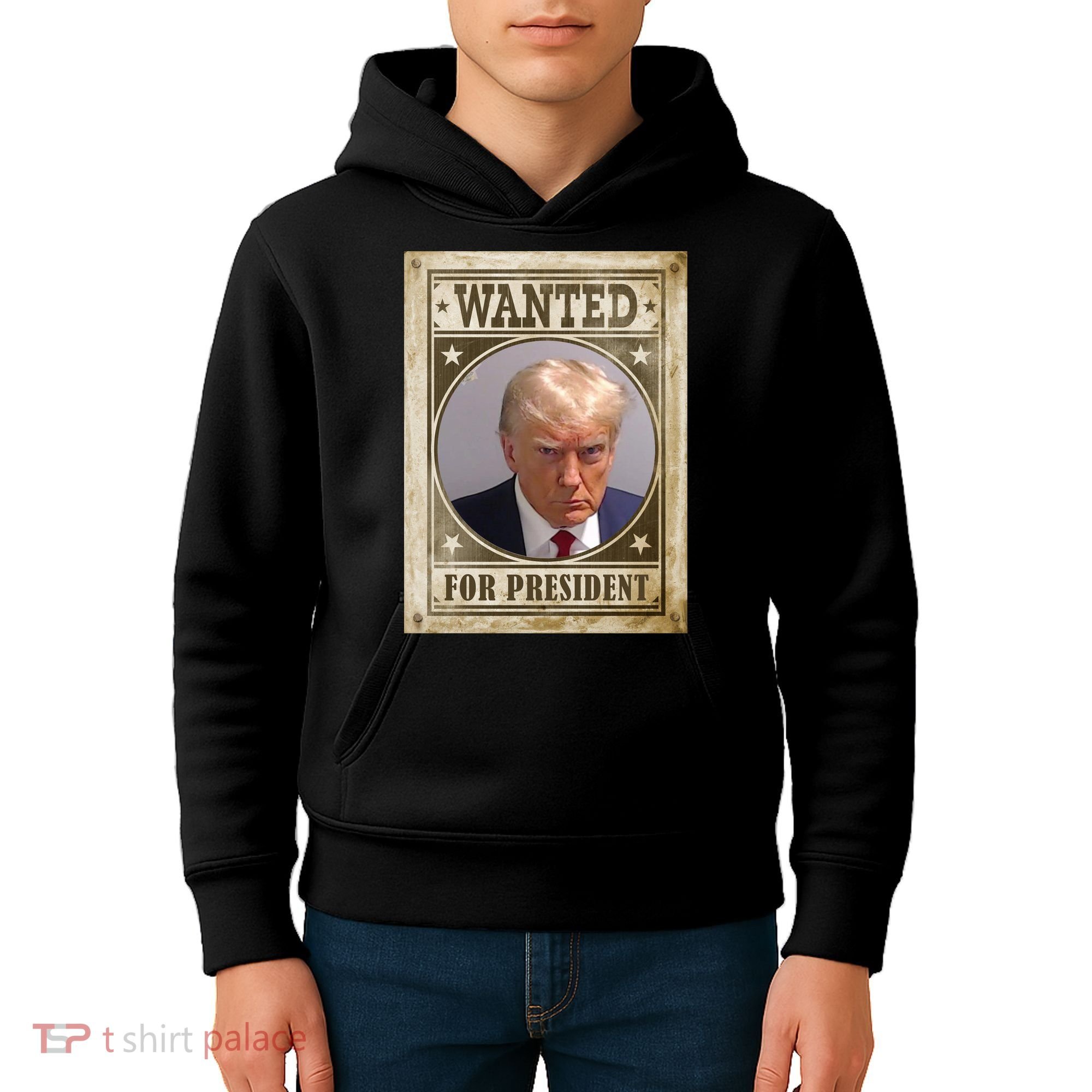 Wanted For President Funny Donald Trump Mugshot Kids Hoodie