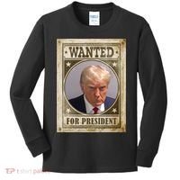 Wanted For President Funny Donald Trump Mugshot Kids Long Sleeve Shirt thumb 0