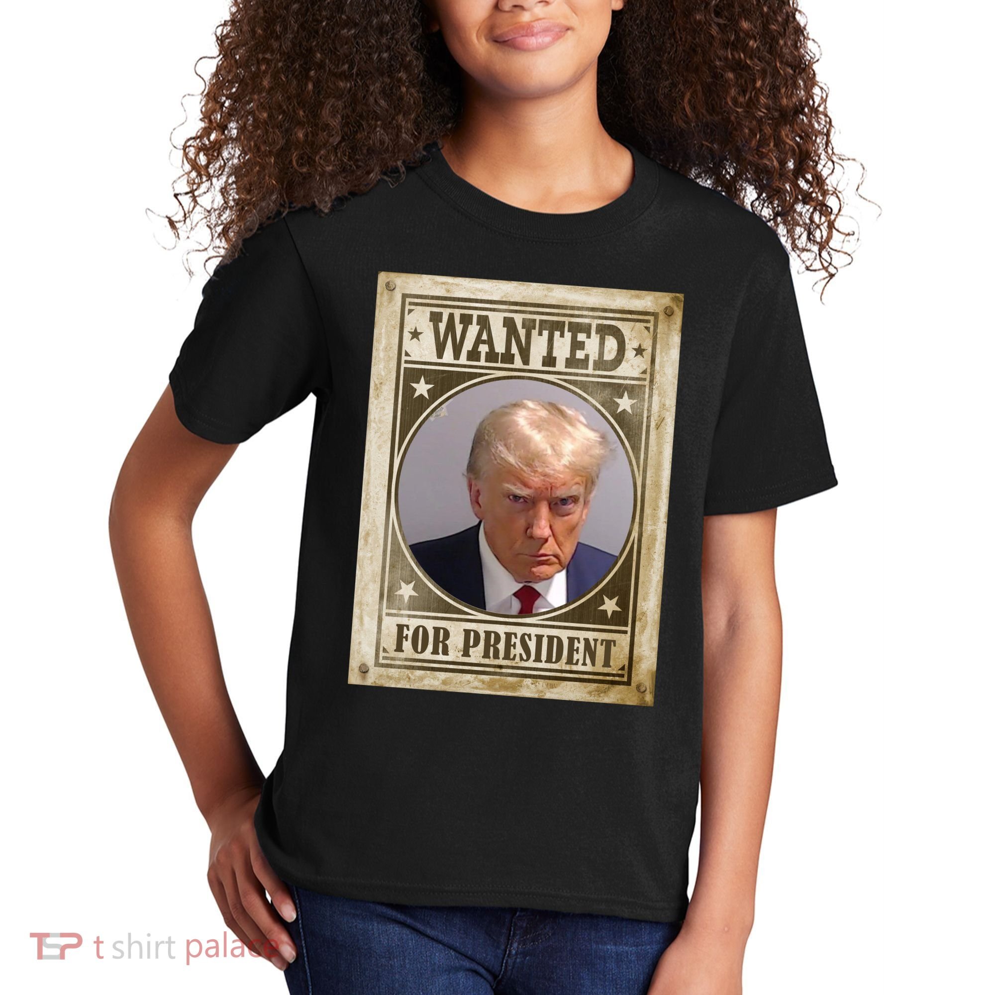 Wanted For President Funny Donald Trump Mugshot Kids T-Shirt