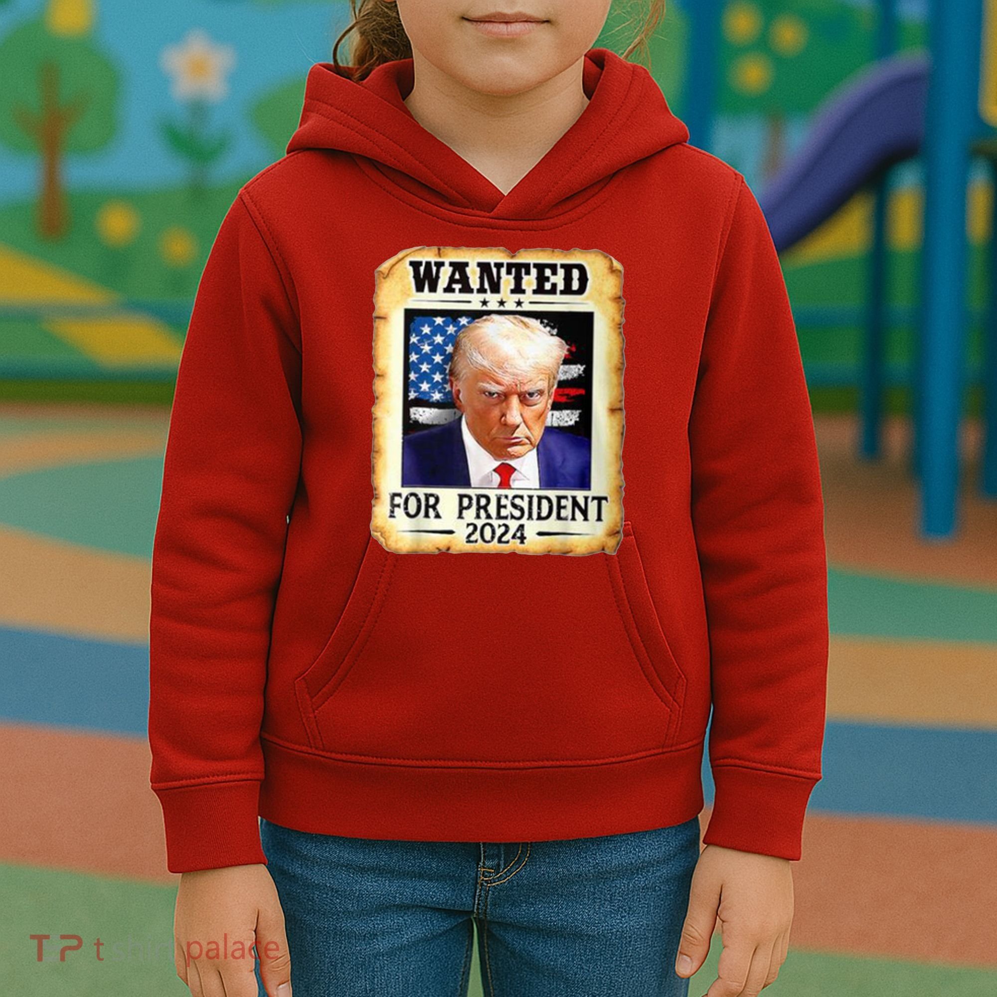 Wanted For President 2024 Donald Trump Kids Hoodie