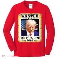 Wanted For President 2024 Donald Trump Kids Long Sleeve Shirt thumb 0