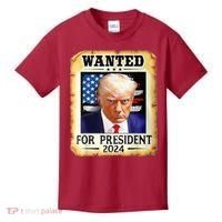 Wanted For President 2024 Donald Trump Kids T-Shirt thumb 0