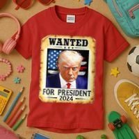 Wanted For President 2024 Donald Trump Kids T-Shirt thumb 3