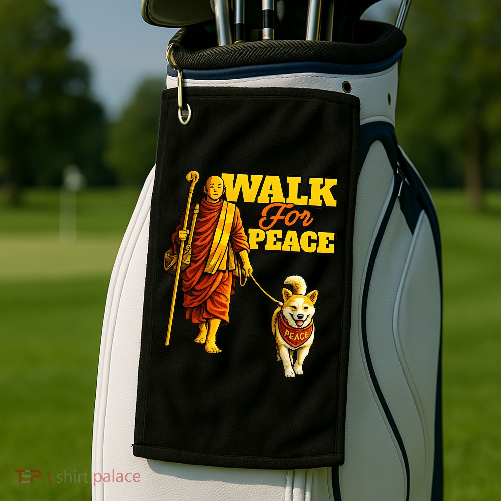  Walk For Peace Walking Monks And Aloka Dog Golf Towel