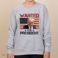 Wanted For President Donald Trump American Flag Women's Sweatshirt thumb 0