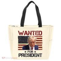 Wanted For President Donald Trump American Flag Tote Bag thumb 0