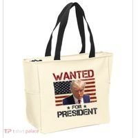 Wanted For President Donald Trump American Flag Tote Bag thumb 2