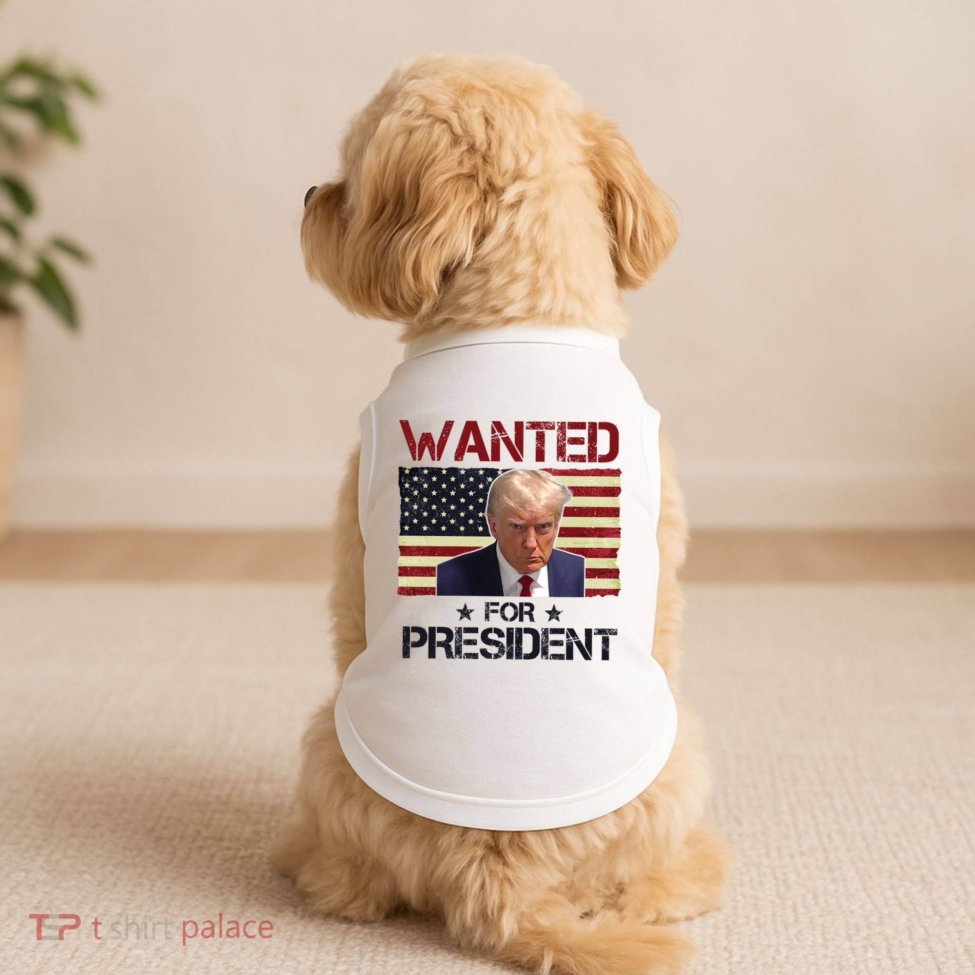 Wanted For President Donald Trump American Flag Doggie Tank