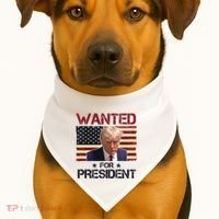 Wanted For President Donald Trump American Flag USA-Made Doggie Bandana thumb 1