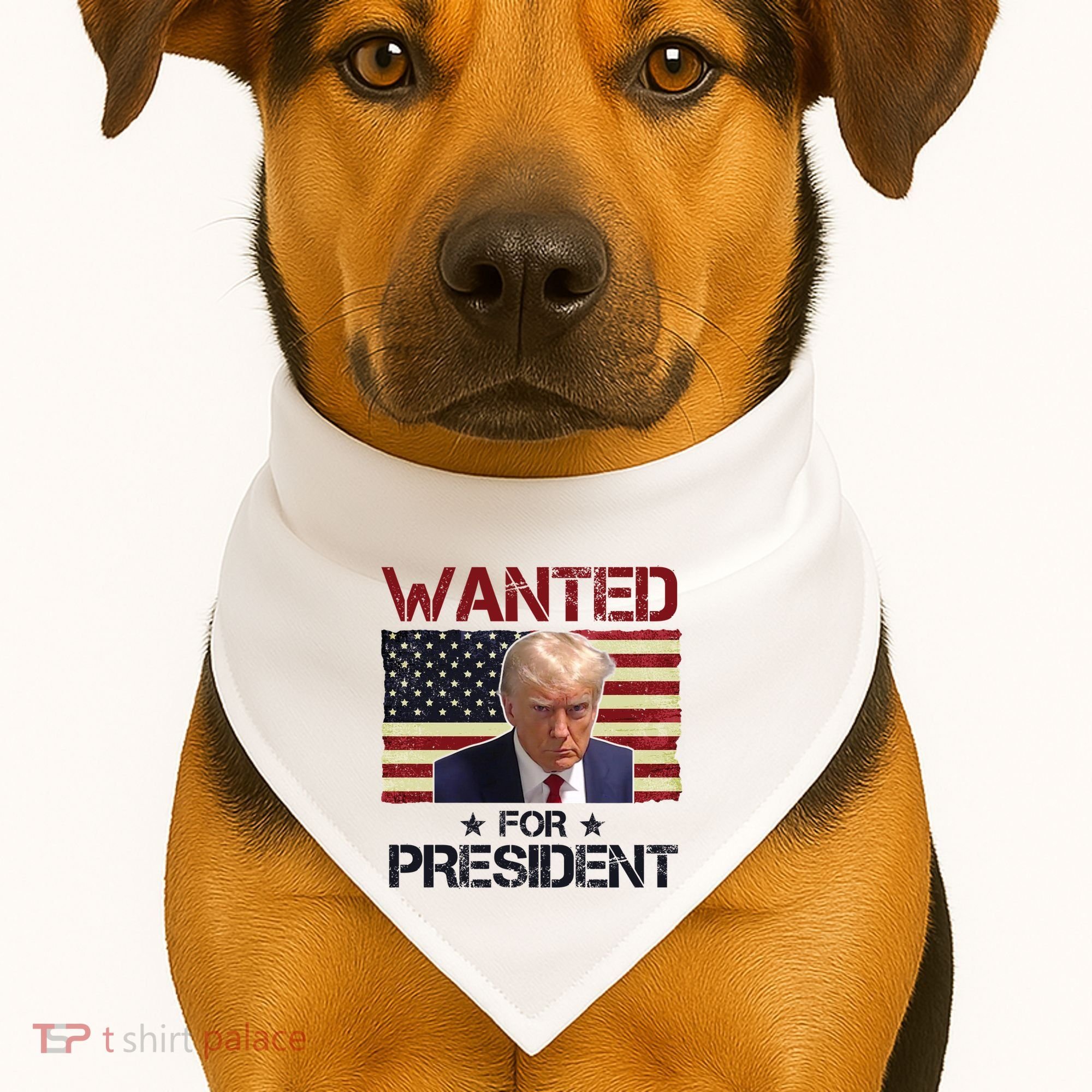 Wanted For President Donald Trump American Flag USA-Made Doggie Bandana
