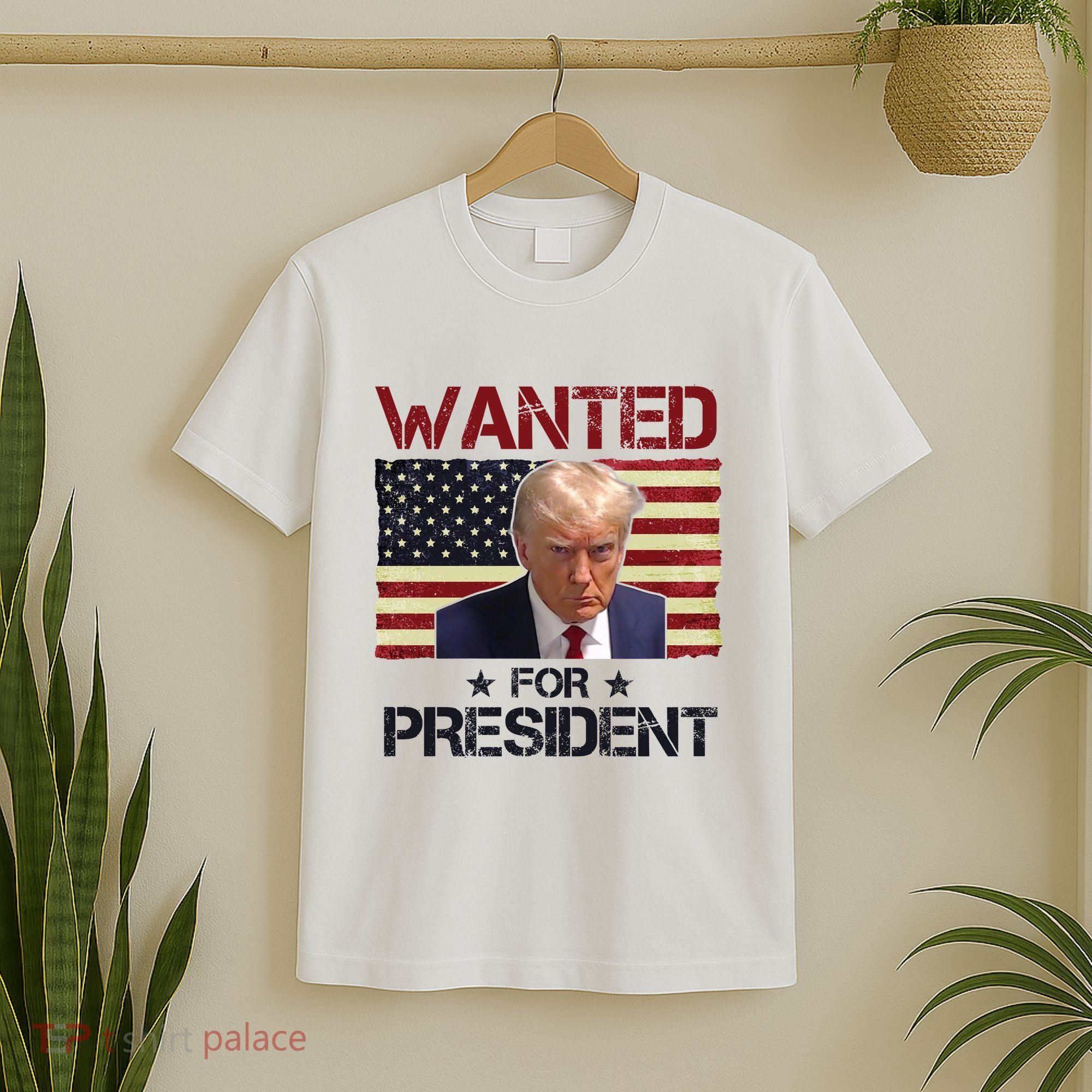 Wanted For President Donald Trump American Flag T-Shirt