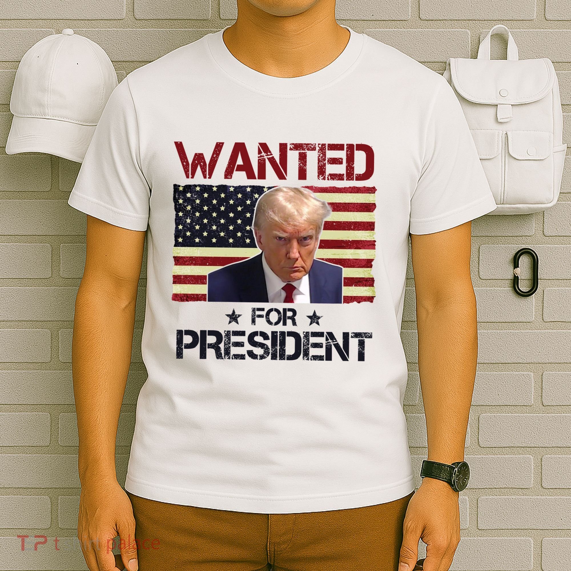 Wanted For President Donald Trump American Flag T-Shirt