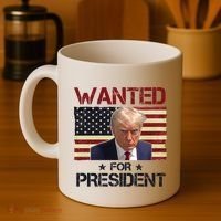 Wanted For President Donald Trump American Flag Coffee Mug thumb 4