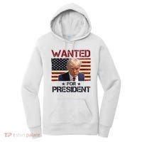Wanted For President Donald Trump American Flag Women's Hoodie thumb 0