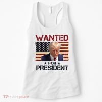 Wanted For President Donald Trump American Flag Women's Tank Top thumb 0