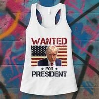 Wanted For President Donald Trump American Flag Women's Tank Top thumb 3