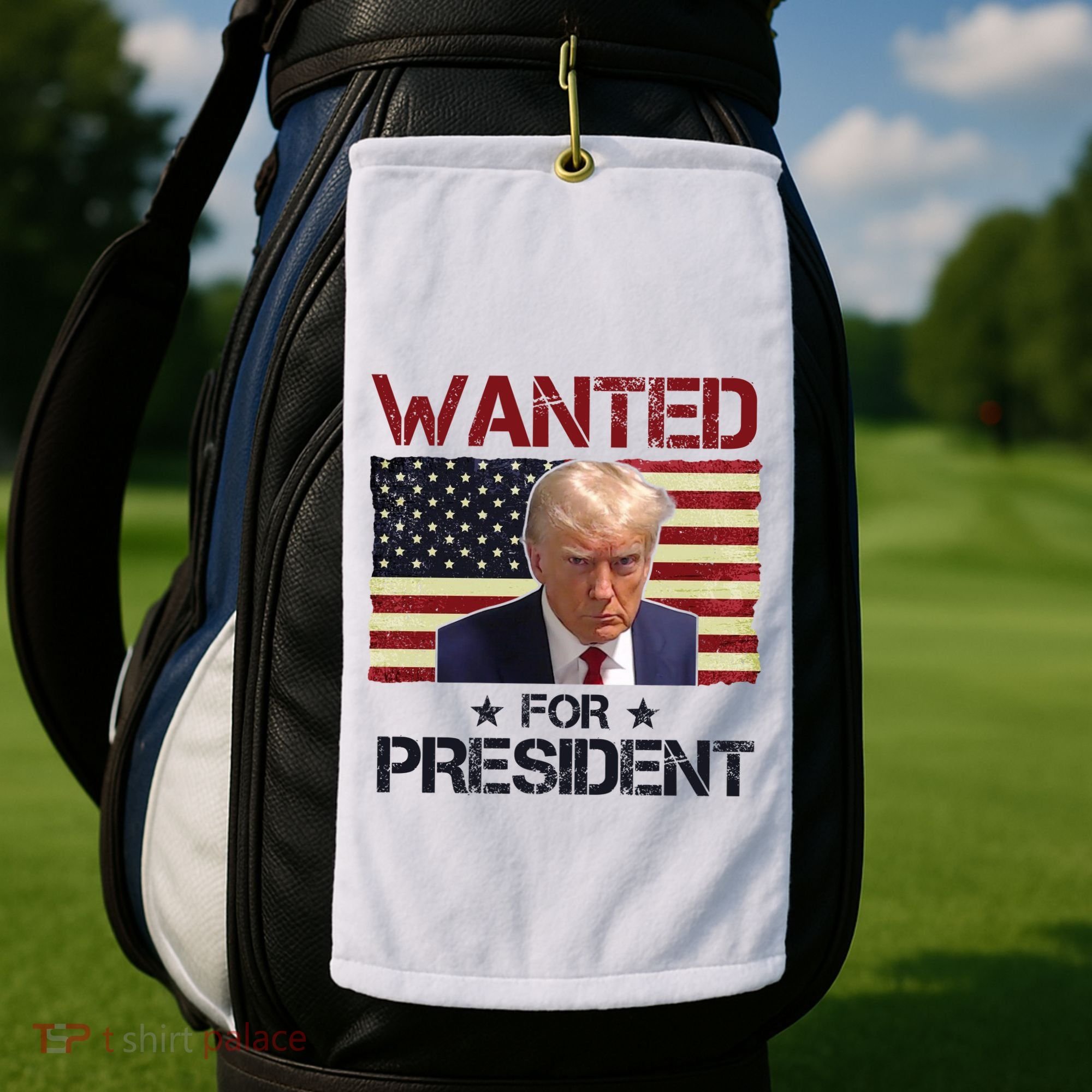 Wanted For President Donald Trump American Flag Golf Towel