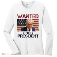 Wanted For President Donald Trump American Flag Women's Long Sleeve Shirt thumb 0