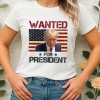Wanted For President Donald Trump American Flag Women's T-Shirt thumb 2